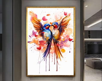 Kissing Hummingbirds Wall Art, Minimalist Hummingbird Decor, Abstract Hummingbird Pair, Animal Love Art, Hummingbird Wall Decor, Bird art