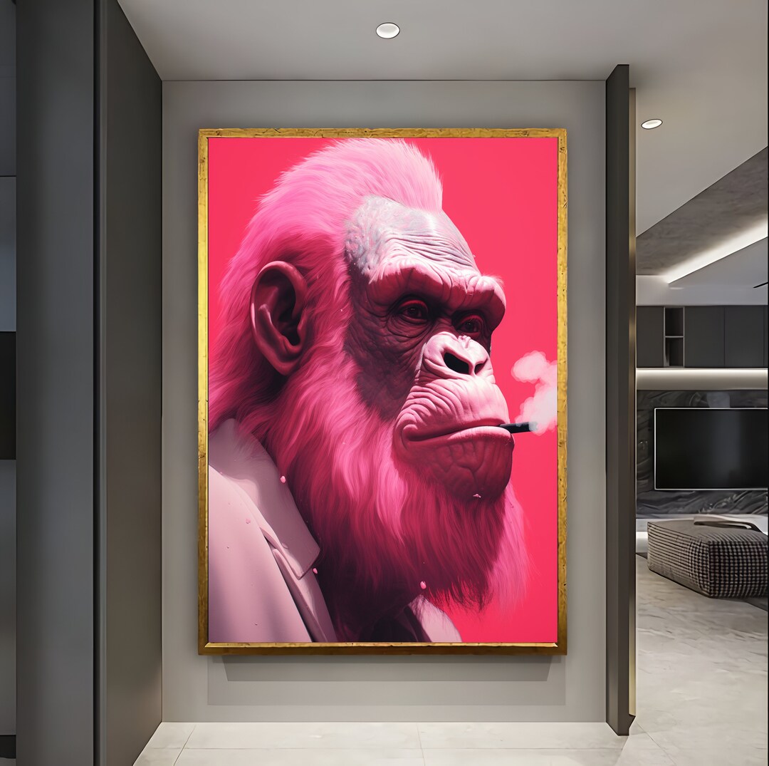 Pink Gorilla Wall Art Pro Drinking Gorilla Pink Funny Etsy