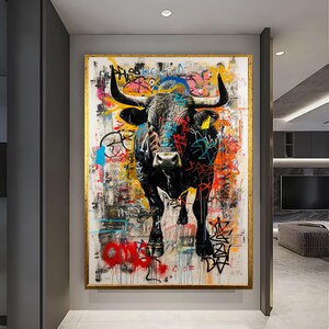 ブルウォールアート、グラフィティペインティングストリートウォールアート動物愛好家へのギフトインテリア装飾モダンユニークリビングルーム装飾ホームデコレーションギフトアイデア 画像 4