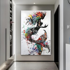 Magical Mermaid Art Banksy Wall Art Street Graffiti Art Mermaid Wall decor Gold Framed Art Fashion Wall Art Large wall Decor Banksy Artwork image 2