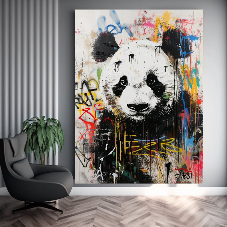 Graffiti Panda Wall Art Urban Street Art Canvas, Colorful Animal ...