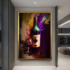 Wine Wall Art, Abstract Color Wine Bottle Wall Painting, Luxury Wall Art, Abstract Canvas Art, Graffiti Wall Art, Office Wall Decor, Wall