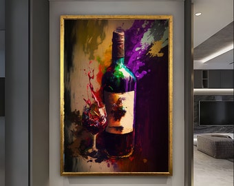 Wine Wall Art, Abstract Color Wine Bottle Wall Painting, Luxury Wall Art, Abstract Canvas Art, Graffiti Wall Art, Office Wall Decor, Wall
