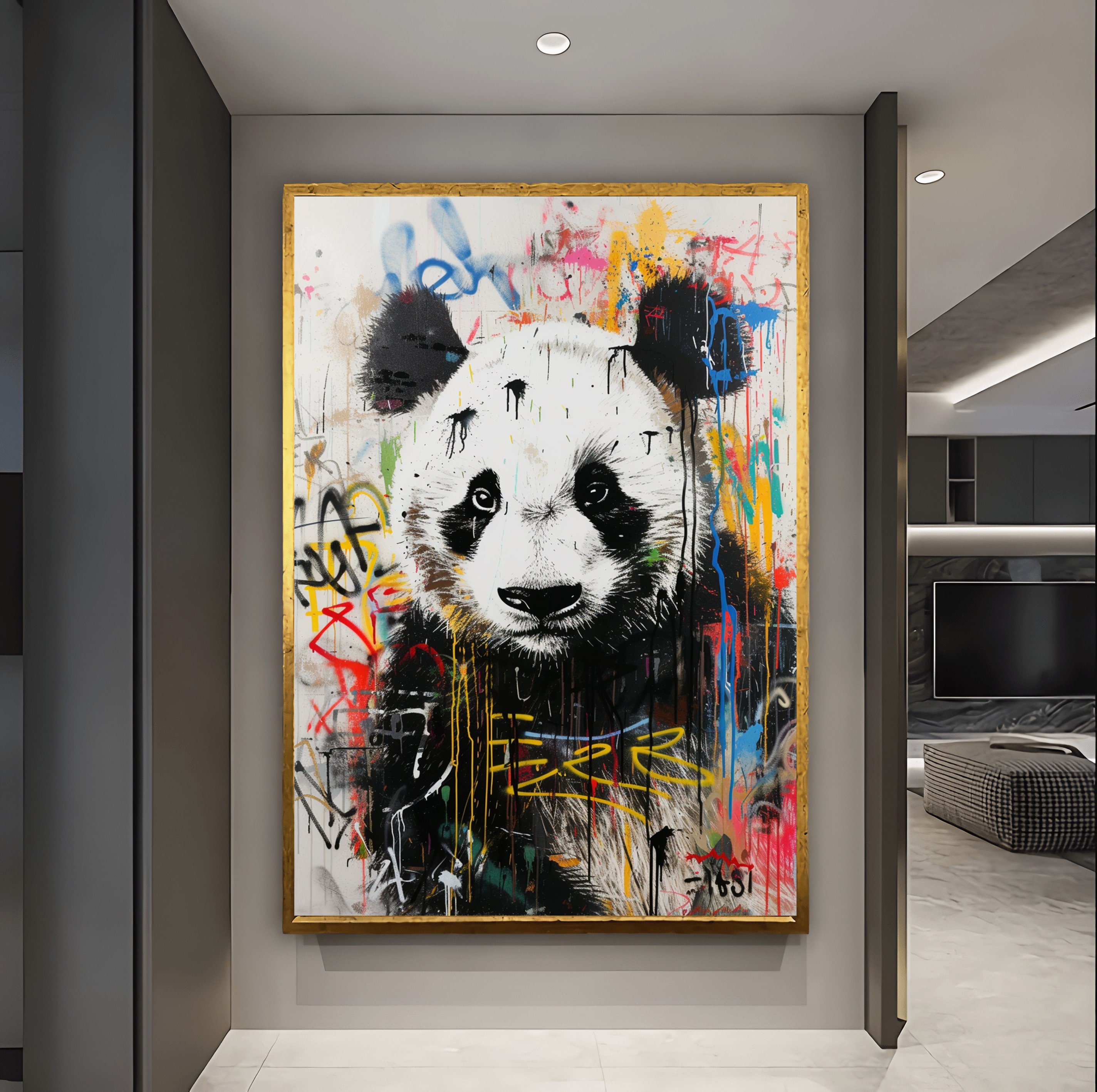 Graffiti Panda Wall Art Urban Street Art Canvas, Colorful Animal ...