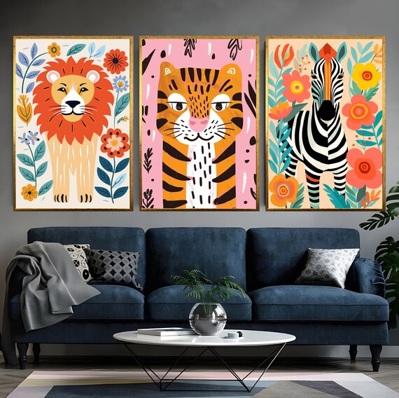 Cute Animals Art Kids Room Decor Set of 3 art gift for children modern canvas decor modern unique wall art gifts wall hangings home decor