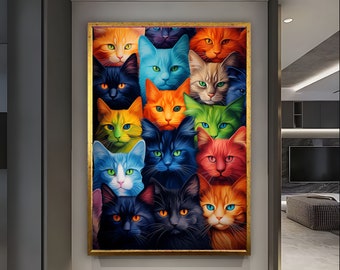 Cute Kitten Wall Art, Colorful Sweet Cats, Cat Wall Art, cute Animal friends wall decor, Wall Art, Cat Canvas Painting, Cat canvas print