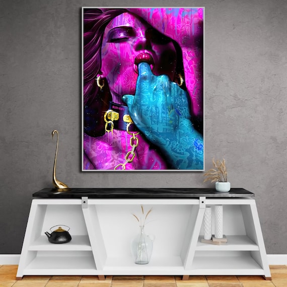 Nude Wall Decor, Sexy Woman Canvas Art, Sex Wall Art, Woman Wall Decor, middle finger Decor, Erotic Wall Decor, garter canvas art
