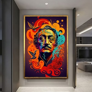 Salvador Dali Portrait, Salvador Dali Abstract Wall Art, Colorful Dali Portrait, Home Decor, Wall Art, Canvas Wall Decor, Office Decor, Gift