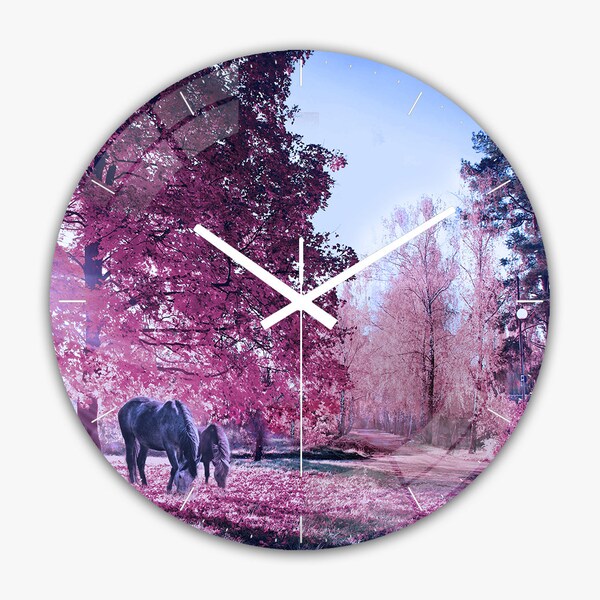 Horloge murale en vinyle motif cheval - Décoration d'intérieur vintage