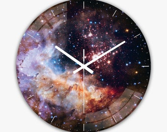 Wall Clock Space Stars • Clock Gift • Decorative Wall Clock • Cool Clocks • Space Stars Decor • Hubble Telescope Celestial Fireworks