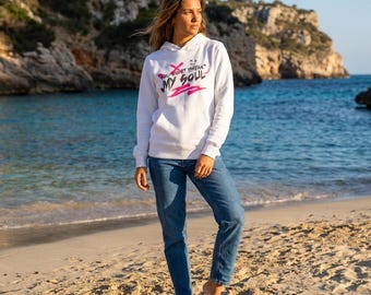 Sudadera con capucha estampada de Off-White, con el lema "No romperás mi alma".