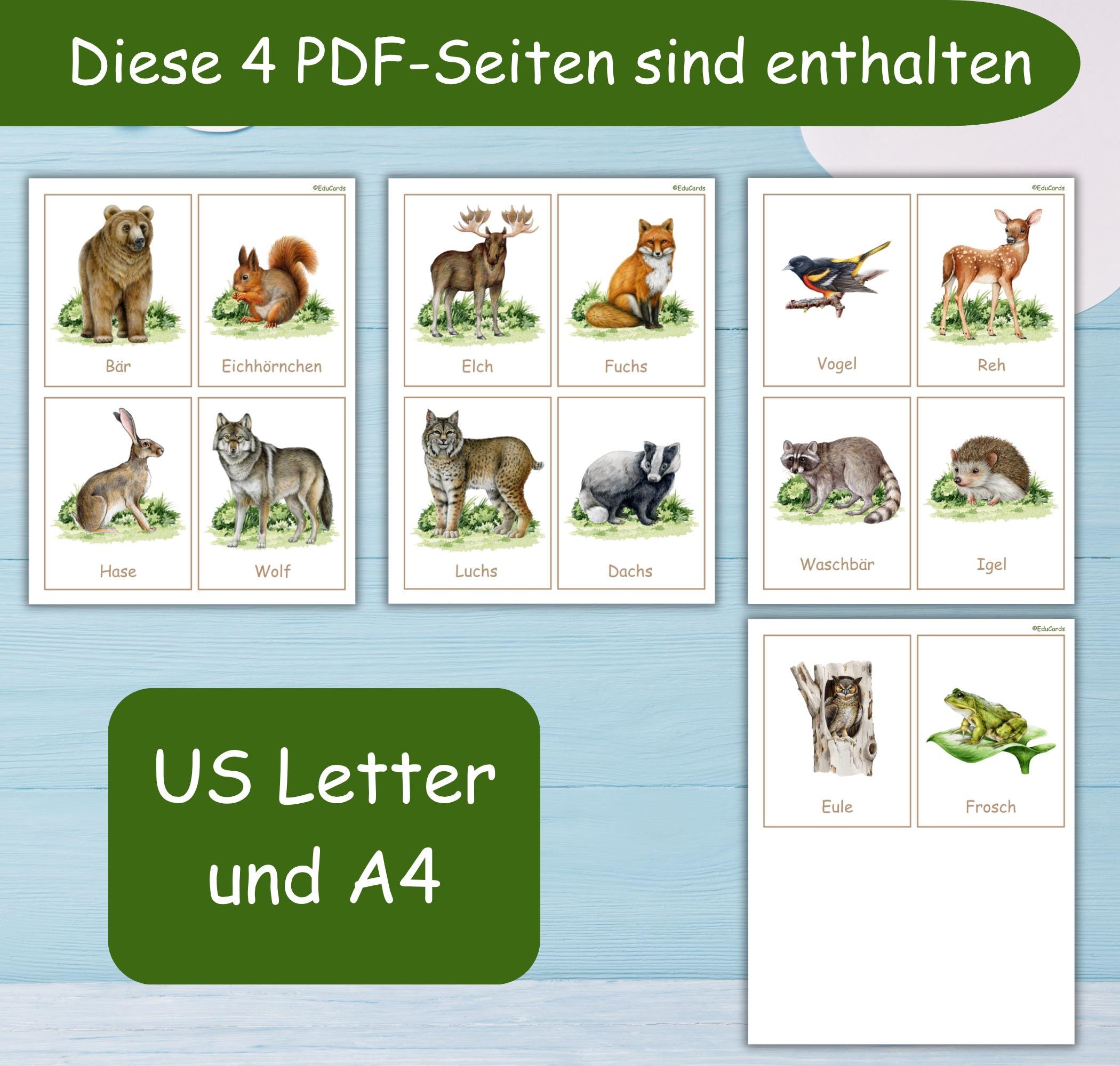 WALDTIERE Lernkarten, Forest Animals Montessori Preschool Activity