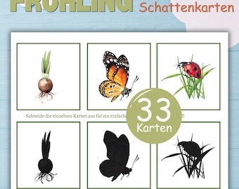SPRING NATURE schaduwkaarten. Montessori afdrukbaar voor peuters. Direct downloaden