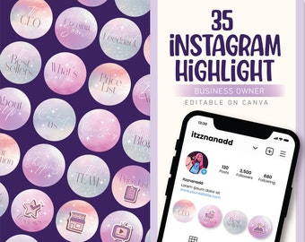 35 Pastel Instagram Business Highlight Covers - Pastel Watercolour Tones Aesthetic Story Highlight Icon Pack, Canva Template