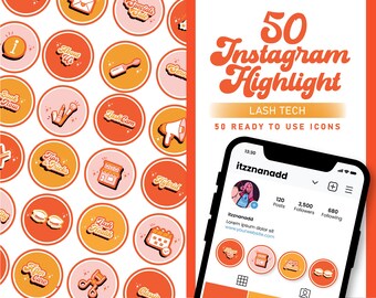 50 Lash Tech Instagram Highlight Cover Templates | Orange Tones Highlight Icons | Lash Tech Branding | Canva Templates