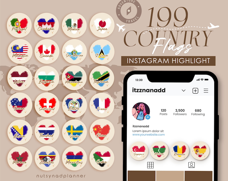 199 Country Flags Instagram Travel Highlight Cover | 199 Countries and ...