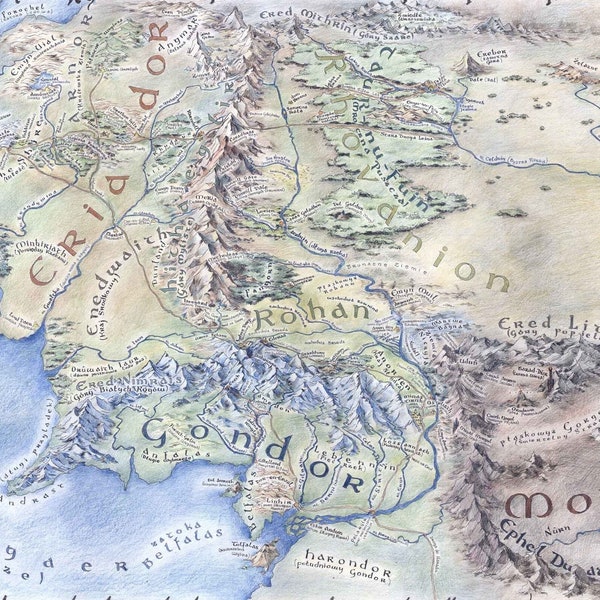 Digital File of Lord of The Rings Map of Middle Earth Wall Art - Colored Pencil Drawing