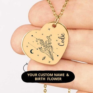 Konstellation Geburt Monat Blume Halskette, himmlische Halskette, Sternzeichen Halskette für sie, Freundin Geschenke, Frau Geschenke, beste Freundin Geschenke