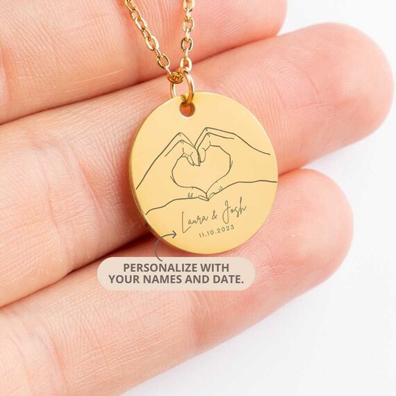 Dainty Heart Hands Necklace Personalized Gifts for Couples Engagement Gift for Her Anniversary Gifts Wedding Gifts Couple Necklace Etsy