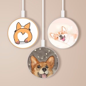Corgi Wireless Charger Cute Charging Station for iPhone 13, 12, 11, XR, XS, 7, 8+ for Samsung Note 10, 20, Galaxy S20, S21Fe, S22, Z fold