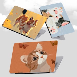 Cute Mac Book Case Aesthetic Laptop Cover, Cats Hard Bumper, Cats art Print for MacBook M2 M1 Pro, Air 13 14 16 inch