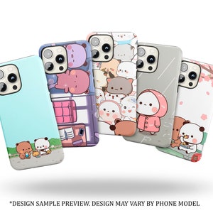 Bear and Panda Tough Case Bubu Dudu Snap Case for iPhone 14 Pro, 13, 12, 11, XR, SE, 7, 8+, Samsung S22 Ultra, S21, S20, S10, S9, S8