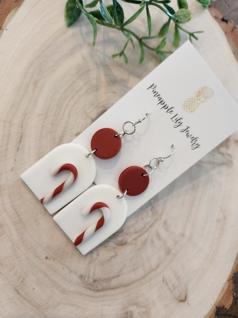 Candy Cane Polymer Clay Earrings Etsy