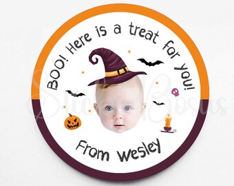 Pegatinas de Halloween con fotos de caras / Pegatinas de dulces de Halloween / Recuerdos de Halloween / Pegatinas de agradecimiento / Pegatinas para bolsas de regalos de Halloween