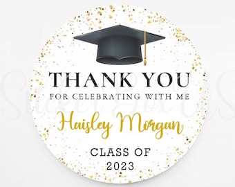 Pegatinas personalizadas de agradecimiento de graduación con confeti dorado / Pegatinas personalizadas / Pegatinas para cada ocasión / Pegatinas para bolsas de regalos