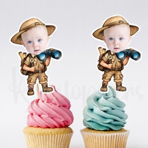 Safari Personalized Face Cupcake Toppers | Photo Cupcake Toppers | Face On A Stick | Personalized Cupcake Toppers