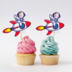Space Astronaut Photo Cupcake Toppers | Space Cupcake Face Toppers | Space Theme Birthday | Photo Toppers | Personalized Cupcake Toppers
