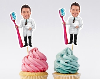 Adornos para cupcakes con foto de dentista / Adornos para cupcakes de graduación médica / Artículos para fiestas médicas / Adornos personalizados