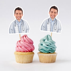 Doctor Cupcake Toppers | Doctor graduate Face Toppers | Graduation Medical Cupcake Topers | Medical Party Supplies | Personalized Toppers
