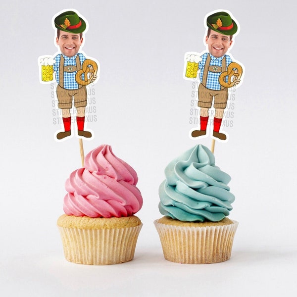 Oktoberfest Photo Cupcake Toppers | German Guy Face Toppers | Funny Cake Toppers | Party Supplies | Personalized Toppers