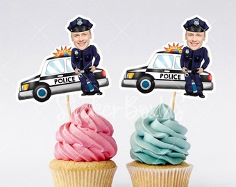 Adornos para cupcakes con foto de oficial de policía / Adorno de policía / Adorno para cupcakes con foto / Adorno para fiesta de policía / Graduación de policía / Jubilación de policía