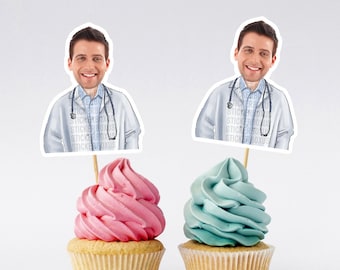 Adornos para cupcakes de doctor / Adornos para caras de doctor graduado / Adornos para cupcakes de graduación médica / Artículos para fiestas médicas / Adornos personalizados