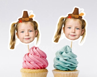 Adornos para cupcakes con foto de Acción de Gracias / Adornos para cupcakes para fiestas de otoño / Adorno para sombrero de Acción de Gracias / Suministros para fiestas de Acción de Gracias / Adorno personalizado