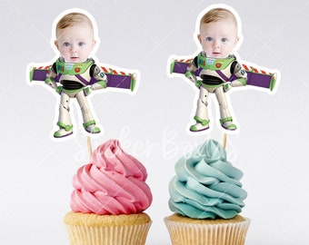 Adornos para cupcakes con caras personalizadas de Toy Story / Adornos para cupcakes de astronauta / Adornos para cupcakes con foto / Adornos para cupcakes personalizados / Toy Story BUZZ