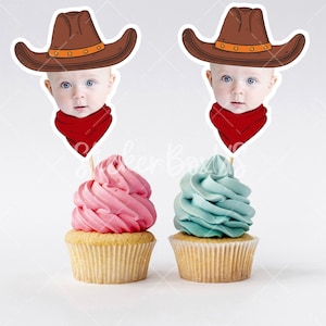 Cowboy Face Cupcake Toppers | Personalized Cowboy Cupcake Toppers | Cowboy Birthday Party | Bachelor Party Decorations