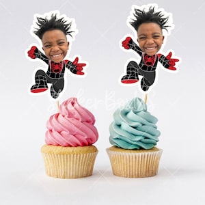 Black Spiderman Face Cupcake Toppers | Personalized Spiderman Cupcake Toppers | Spiderman Birthday | Personalised Spiderman Cupcake Topper
