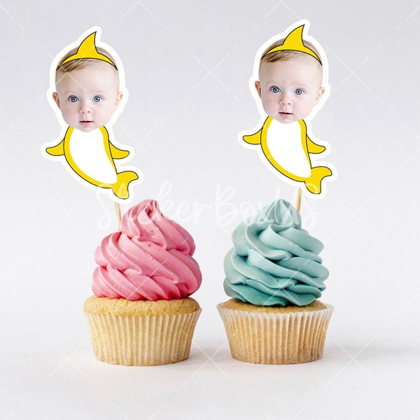 Baby Shark Photo Cupcake Toppers | Face Cupcake Toppers | Personalized Baby Shark Toppers | Baby Shark Birthday Party