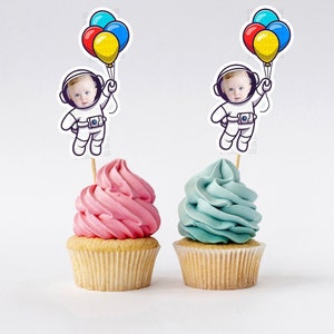 Space Astronaut Photo Cupcake Toppers | Space Cupcake Face Toppers | Space Theme Birthday | Photo Toppers | Personalized Cupcake Toppers