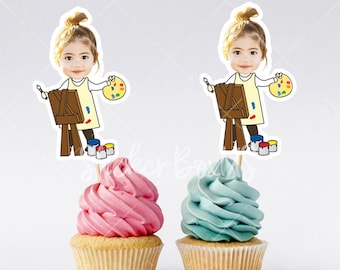 Adornos para cupcakes con cara de artista / Adornos para cupcakes con cara pintada / Adornos para cupcakes personalizados / Adornos para cupcakes con cara pintada para fiesta de cumpleaños