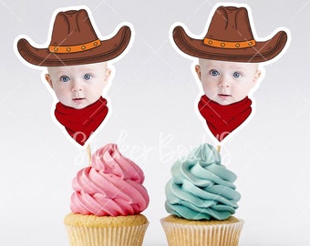 Cowboy Face Cupcake Toppers | Personalized Cowboy Cupcake Toppers | Cowboy Birthday Party | Bachelor Party Decorations