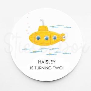 Yellow Submarine Personalized Party Stickers | Birthday Favor Sticker | Stickers For Every Occasion | Goody Bag Stickers | Favor Stickers