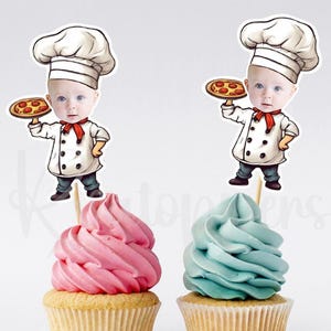 Chef Pizza Personalized Face Cupcake Toppers | Photo Cupcake Toppers | Face On A Stick | Personalized Cupcake Toppers