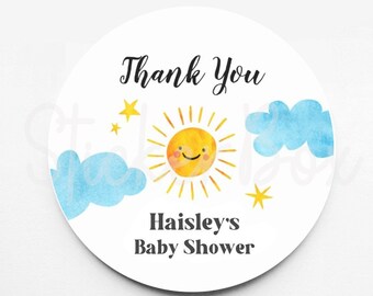 Pegatinas de recuerdo para baby shower con temática de sol / Pegatinas personalizadas para baby shower / Pegatinas para cualquier ocasión / Pegatinas para bolsas de regalo