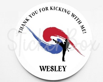 Pegatinas de cumpleaños de taekwondo / Pegatinas de cumpleaños personalizadas / Pegatinas personalizadas / Pegatinas para cualquier ocasión / Pegatinas para bolsas de regalo