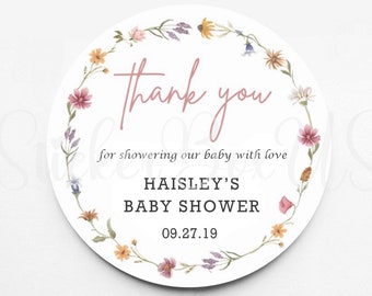 Pegatinas de flores silvestres para baby shower / Pegatinas personalizadas para baby shower / Pegatinas para cualquier ocasión / Pegatinas para bolsas de regalos