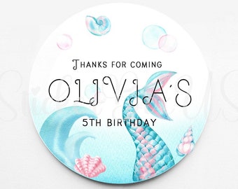 Pegatinas de recuerdo de cumpleaños de sirena / Pegatinas de cumpleaños para niños / Pegatinas para cualquier ocasión / Pegatinas para bolsas de regalos / Pegatinas de recuerdo